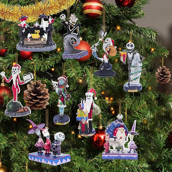 2025 Halloween Christmas Tree Decorations, 9PCS Acrylic Cute Night Before Xmas Pendants Hanging, 2D Flat Spooky Decor Indoor Home Party Gifts Ornaments, 10cm/3.93in