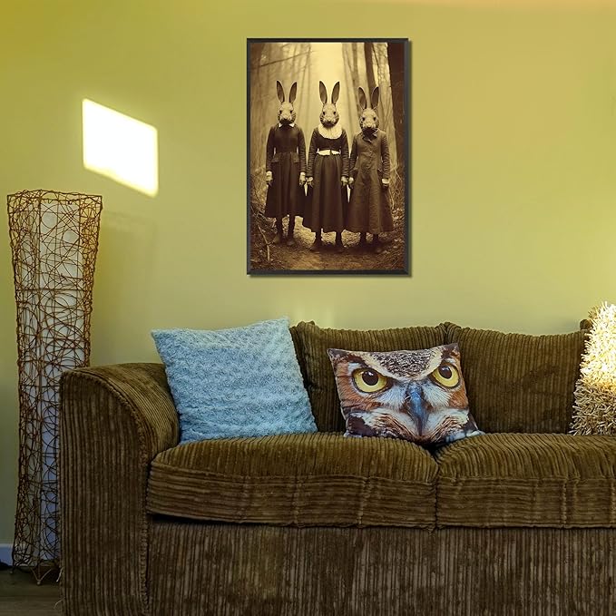 Vintage Halloween Wall Decor Rabbit Cult of the Occult Forest Canvas Wall Art Poster Gothic Dark Academia Decorations Room Creepy Print Spooky Pictures 12X16inch Aluminum Framed