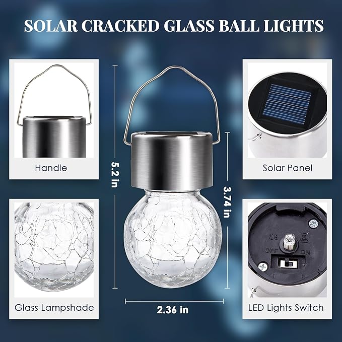 Solpex 12 Pack Hanging Solar Lights Outdoor,Solar Outdoor Lights Decorative, Solar Powered Waterproof Lights, Hanging Globe Light for Garden, Yard, Patio, Lawn, Flower Bed(Cold White)