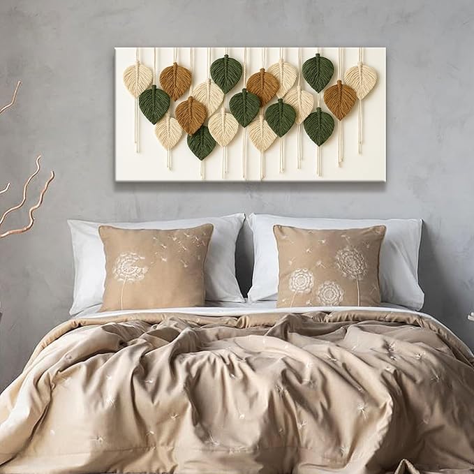 Boho Wall Art Chic Home Wall Art Modern Bohemian Feather Canvas Wall Art Decor For Apartment Dorm Living Room Bedroom Nursery Backdrop 20"W X 40"L Ready To Hanging