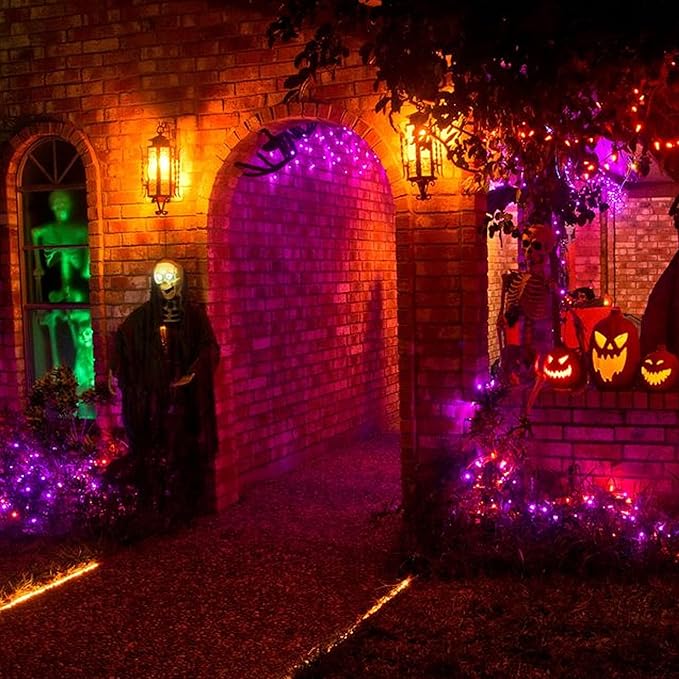 Dazzle Bright Purple and Orange Halloween Mini Lights, 20FT 100 Count Waterproof Incandescent Lights Plug in, Connectable Halloween Decorations for Indoor Outdoor Party Yard Decor
