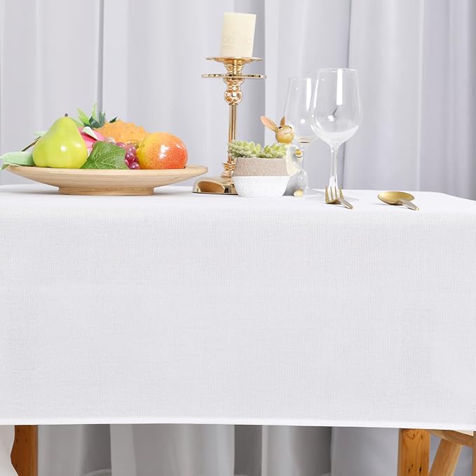Hiasan Faux Linen Square Tablecloth - Wrinkle and Stain Resistant Washable Table Cloth for Kitchen Dining Room Holiday Table Cover for Party Dinner, White, 60 x 60 Inch