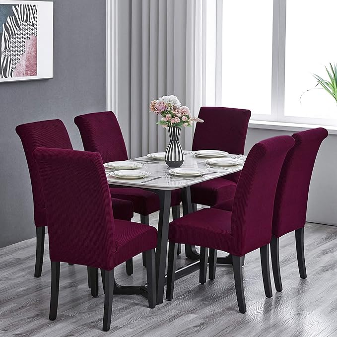 Howhic Stretch Chair Covers for Dining Room Set of 6, Removable Washable Dining Room Chair Covers, Dining Chair Slipcovers Seat Protector, Great for Home Decor and Banquet (Burgundy, 6 Pack)