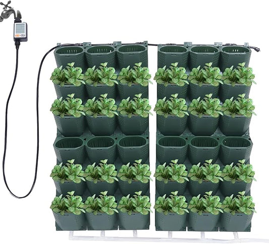 36 Pots Self-Watering Wall-Mounted Planter, 39.4”L x 46.5”H Vertical Wall Planter Self Watering Stackable Planters Vertical Garden Wall Garden Planter Outdoor Indoor for Herbs Flowers Strawberries