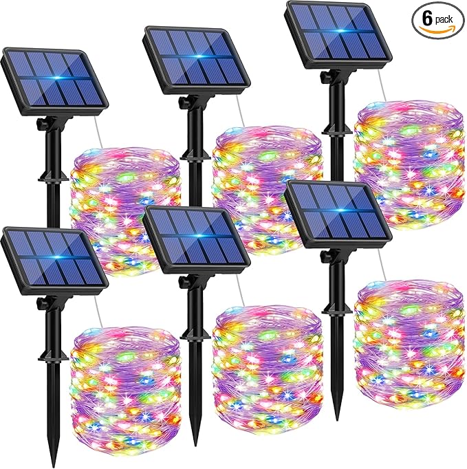 6 Pack Solar String Lights for Outside - 480LED 198FT Solar Fairy Lights Outdoor Waterproof 8 Modes, Copper Wire Solar Powered Twinkle Lights for Tree Garden Christmas Wedding Party Decor, Multicolor