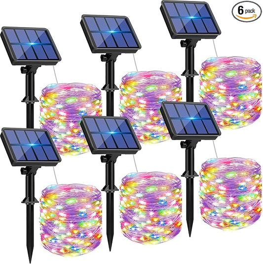 6 Pack Solar String Lights for Outside - 480LED 198FT Solar Fairy Lights Outdoor Waterproof 8 Modes, Copper Wire Solar Powered Twinkle Lights for Tree Garden Christmas Wedding Party Decor, Multicolor