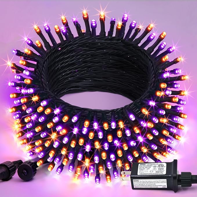 JMEXSUSS 200 LED Orange and Purple Halloween Lights, 66ft Connectable Halloween Lights Outdoor Waterproof, 8 Modes Plug in String Light for Tree Yard Garden Indoor Outdoor Decor
