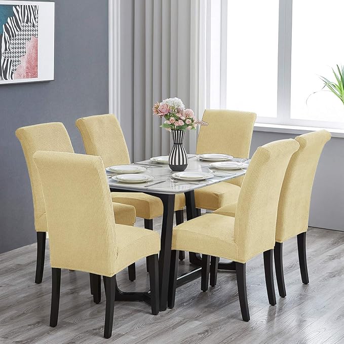 Howhic Stretch Chair Covers for Dining Room Set of 6, Removable Washable Dining Room Chair Covers, Dining Chair Slipcovers Seat Protector, Great Decoration for Home and Banquet (Champagne, 6 Pack)