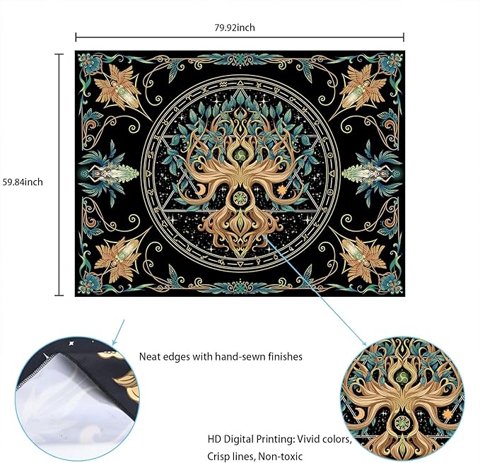 Tree of Life Tapestry - Natural Hippie Wall Hanging, UV Resistant, Machine Washable, Lightweight, Psychedelic Witchcraft Bedroom Decor for Bedroom, Living Room, Yoga Room - 79.92x59.84 Inch