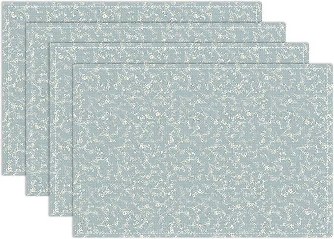 Blue Placemats Set of 4, Flower Table Mat for Home Kitchen, Restaurants, Outdoor Linen Washable Place Mats 12x18 inch Party Event Dining Decoration-13