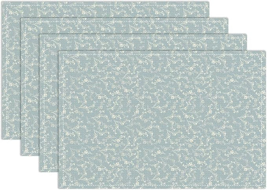 Blue Placemats Set of 4, Flower Table Mat for Home Kitchen, Restaurants, Outdoor Linen Washable Place Mats 12x18 inch Party Event Dining Decoration-13