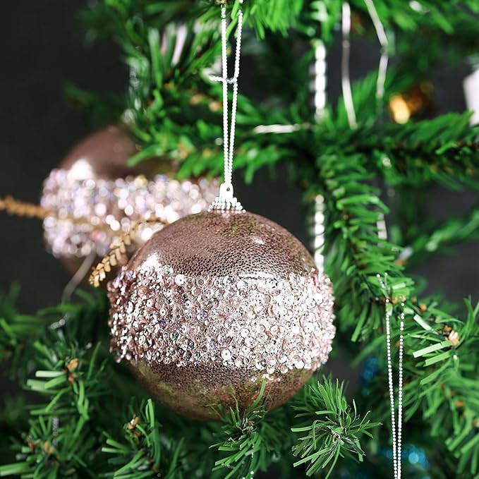 4" Christmas Ball Ornaments, 4pc Set Rose Gold Shatterproof Christmas Decorations Tree Balls for Xmas Trees Wedding Party Holiday Decorations