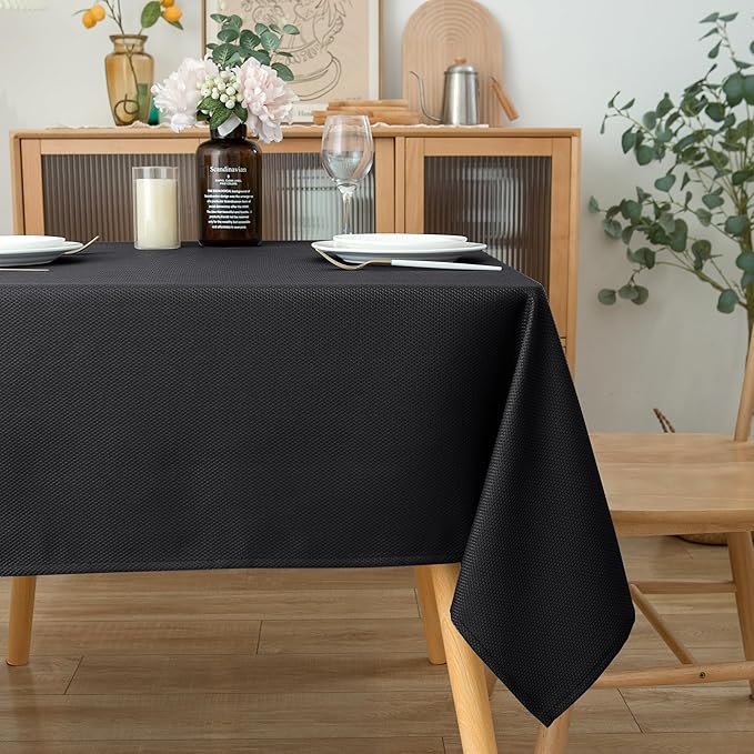 Biscaynebay Textured Fabric Square Tablecloths 54x54 Inch, Black Water Resistant Spill Proof Table Cloth Small Card Folding Table Covers for Dining, Kitchen, Wedding and Parties, Machine Washable