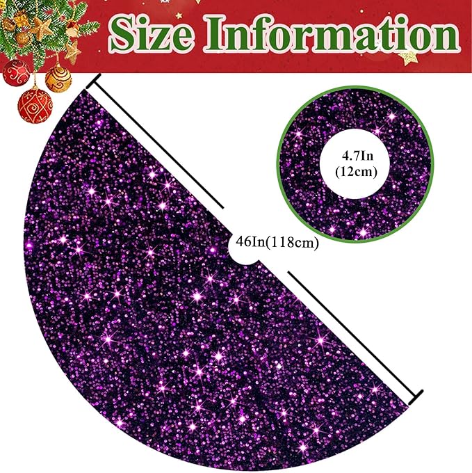 Purple Christmas Tree Skirt Decorations 46 Inch Sequin Christmas Tree Skirt Sparkly Halloween Tree Mat Velvet Tree Skirts Xmas Home Decor Sequins Tree Cover Round Tree Base Skirt for Christmas Decor
