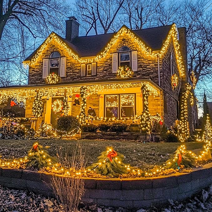 JMEXSUSS 168FT 600 LED Christmas Lights Outdoor Waterproof 8 Modes Indoor String Lights for Outside Warm White Christmas Tree Lights Plug in for Bedroom Wedding Party Holiday Classroom Decorations