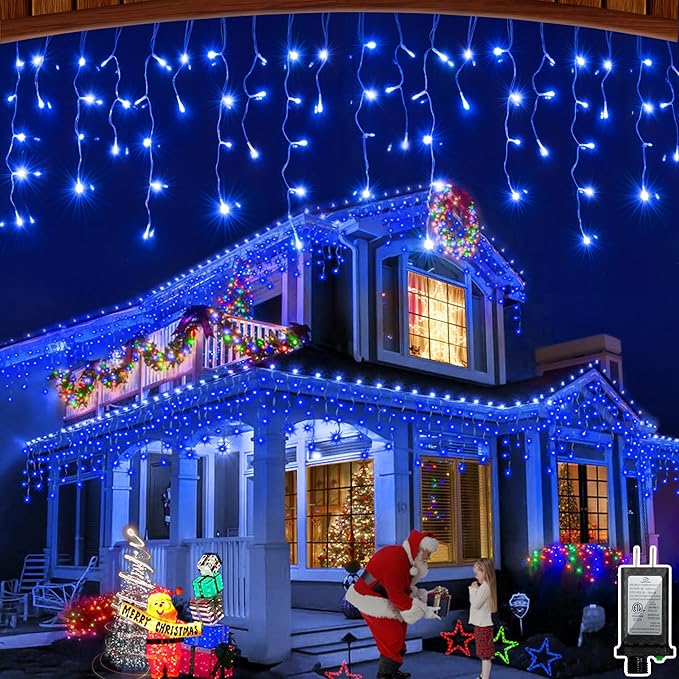66FT 666 LED Outdoor Christmas Lights - 148 Ice Drops, 12 Pro Modes with Timer Memory & Brightness, Waterproof Hanging Ice String Light for Holiday Wedding Garden Fence House Decor (Blue)