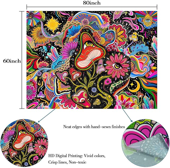 Lunerfex Mushroom Tapestry Pink Flowers Tapestry for Bedroom Aesthetic Tapestries Cute Floral Tapestries Wall Hanging for Bedroom and Living Room Decor Pink Flowers 60×80 Inches