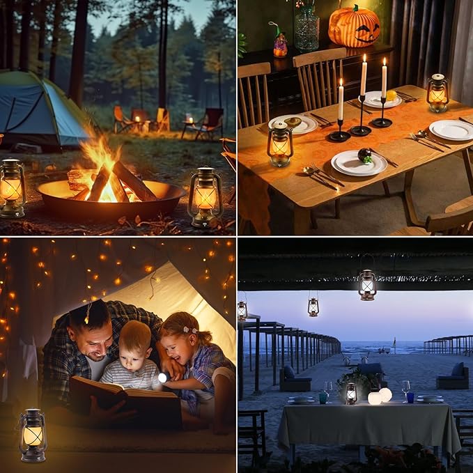 2 Pack Bronze Vintage 4 Modes Light LED Lanterns，Rechargeable Dancing Flame Lanterns Decorative Outdoor&Indoor, Remote Control Waterproof Hanging Lights for Camping,Patio Garden Pathway