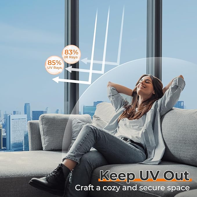 DOWELL Window Privacy Film, One Way Window Tint for Home, Static Cling Anti UV Sun Blocking Reflective Mirror Film, Heat Control See Out Not in Glass Tinting, Silver, 23.6" x 118"