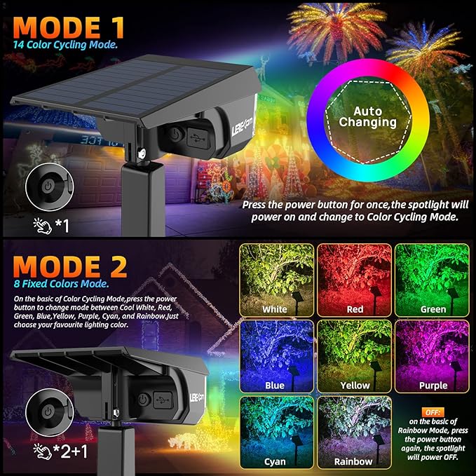 Color Solar Lights Outdoor Waterproof Spotlights with 9 Light Modes, Color Changing Outdoor Light for Decorate Festivals, Colored Solar Spot Lights Auto On/Off, RGBW 6 Pack