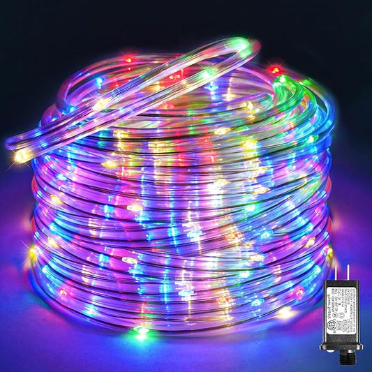 Rope Lights Outdoor, 66FT 200 LED Rope Lights for Indoor with Waterproof 8 Modes, Connectable Clear Tube Lights for Outside, Garden, Patio, Pool, Tree, Party Decorations - Multicolor