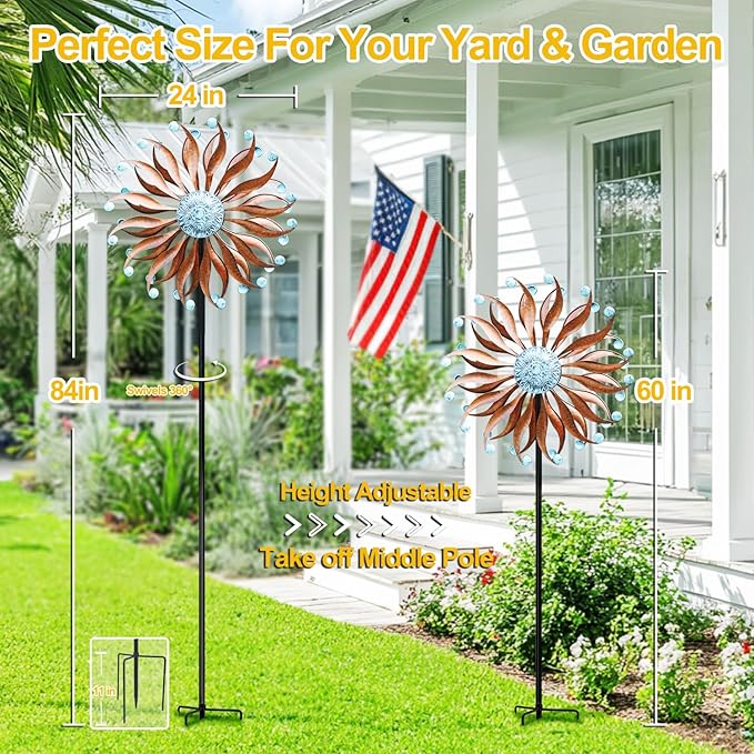 LimeHill Metal Wind Spinner for Garden and Yard - Kinetic Wind Spinners Outdoor Large (24 x 84 inches)