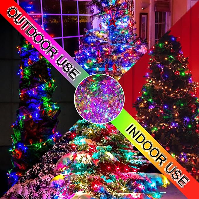 JMEXSUSS 300 LED Multicolor Christmas Tree Lights 8 Modes Colored String Lights Indoor Outdoor Multicolor Christmas Decor Lights Plug in for Christmas Tree Room Party Decoration