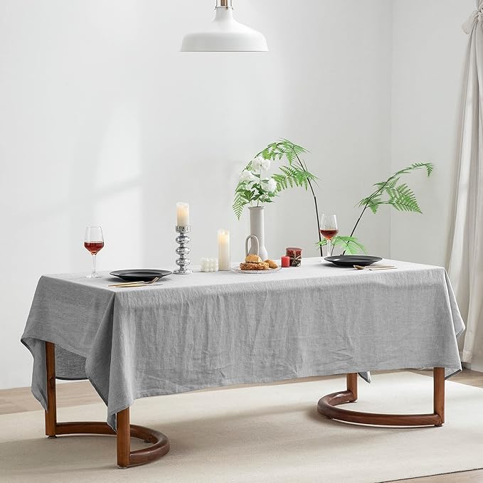 EVERLY 100% Pure Linen Rectangle Tablecloths 60x120Inches for Dining,Buffet Parties,Picnic,Events,Weddings and Restaurants,Decorative Halloween,Thanksgiving Machine Washable Tablecloths-Light Grey
