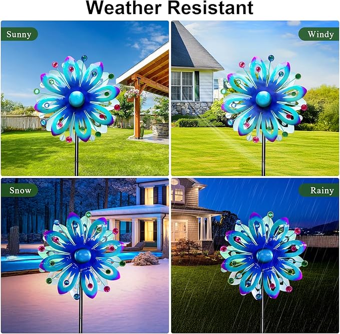 Solar Wind Spinners, 60.63" Outdoor Metal Stake Yard Wind Sculpture,Solar Powered Multi-Color LED Glass Ball with Kinetic Wind Spinners for Yard and Garden Lawn Patio Decor