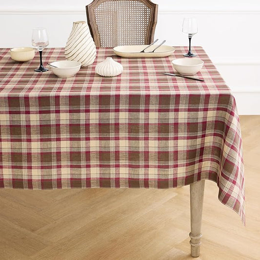 Solino Home Linen Tablecloth 60 x 90 Inch - 100% Pure Linen Rustic Multicolor Tartan Plaid Table Cloth for Rectangle Tables - Machine Washable Tablecloth for Fall, Autumn, Halloween, Thanksgiving