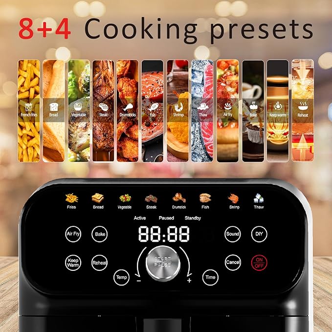 6.3QT Air Fryer Oven with LED Digital Touchscreen, 12 Preset Cooking Functions Air fryers, Bake, Reheat, Keep Warm, Nonstick and Dishwasher-Safe Basket, Stainless Steel/Black