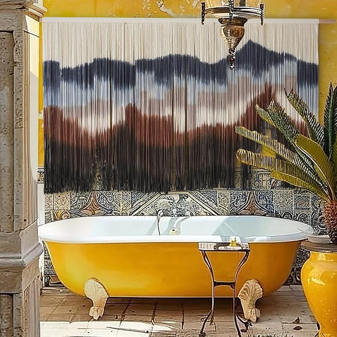 Flber Large Macrame Wall Hanging 57" W x 31" L Handmade Dip Dye Tapestry Bohemian Fiber Art Wall Hanging Mountain Inspired Wall Tapestry Neutral Rustic Wall Decor for Bedroom Living Room