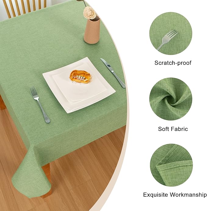 Hiasan Faux Linen Rectangle Tablecloth - Wrinkle and Stain Resistant Washable Decorative Fabric Table Cloth for Kitchen Dining Room Holiday Table Cover for Dinner, Sage Green, 60 x 84 Inch