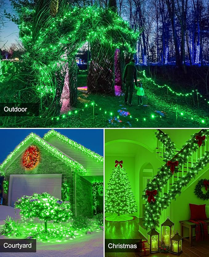40FT 120 LED Christmas Lights Outdoor, Green Wire Christmas Tree Lights with 8 Modes & Waterproof, Connectable Plug in String Light for Indoor Garden Yard Party Holiday Decorations, Green