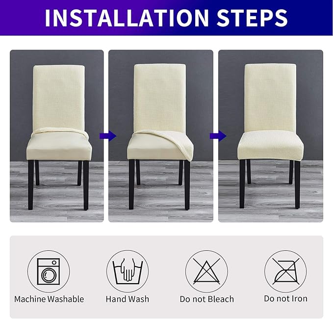 Howhic Stretch Chair Covers for Dining Room Set of 6, Removable Washable Dining Room Chair Covers, Dining Chair Slipcovers Seat Protector, Great for Home and Banquet Decoration (Ivory, 6 Pack)