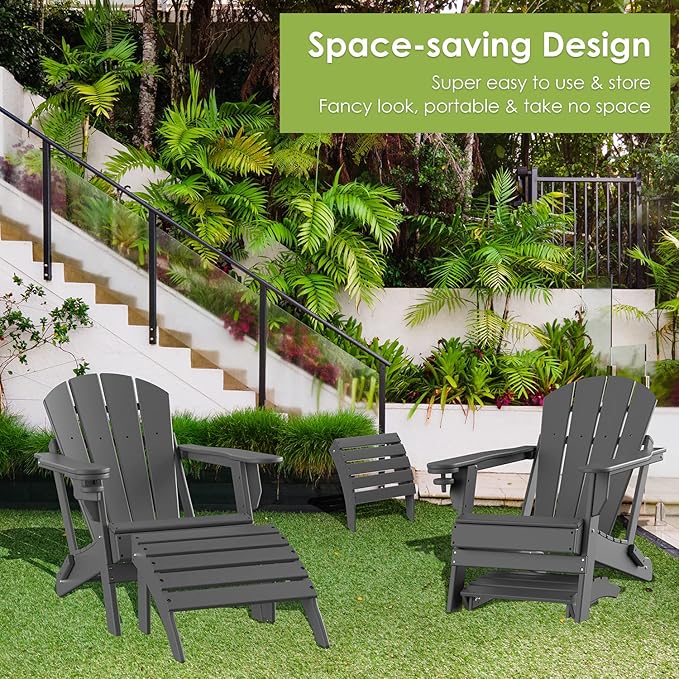 GREENVINES Adirondack-Ottoman | Set of 4 | HDPE Plastic | Outdoor Footrest | All Weather | Foot Rest | Foot Stool | Grey | for Adirondack Chair | for Patio Backyard Pool