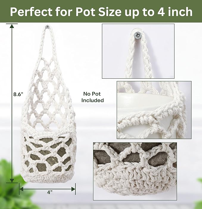 3PK Wall Planters for Indoor Plants, Macrame Plant Hanger | Wall Planter, Plant Hanger, Hanging Planter (3PK, for 4 inch Pot)