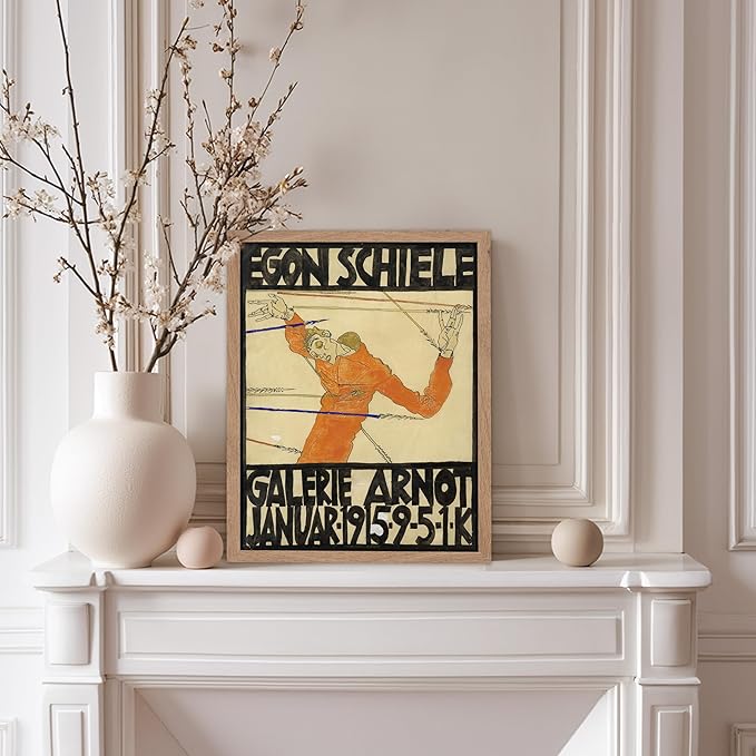 Poster Master Vintage Painting Poster - Retro Expressionism Print - Self Portrait as the Martyred St Sebastian - Gift for Artist, Friend - Wall Decor for Home, Office, 8x10 Beige Framed