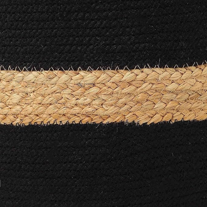 REDEARTH · Cylindrical Pouf Foot Stool Ottoman - Jute Braided Pouffe Poof Accent Sitting Footrest for The Living Room, Bedroom, Nursery, Patio, Lounge & Other Rooms (14.5”x14.5”x16”; Black Natural)