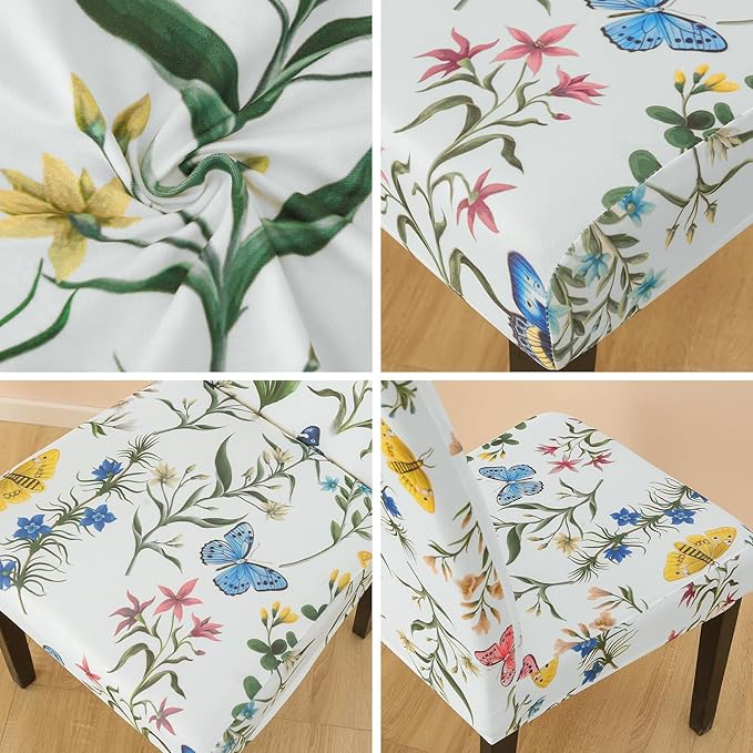 JQinHome Pattern Chair Covers for Dining Room Set of 6, High Stretch Removable Washable Parsons Chair Slipcover for Home Party Hotel Wedding Ceremony (Flowering Butterflies,6PCS)