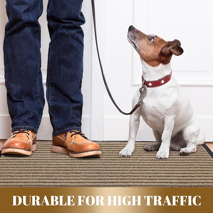 Yimobra Front Door Mat Outdoor Indoor Entrance, 100% Waterproof All-Season All Weather Doormat, Welcome Matt Outside Entry, Non Slip, Low Profile, Heavy Duty Patio Porch Floor Mats,47 x 32,Khaki