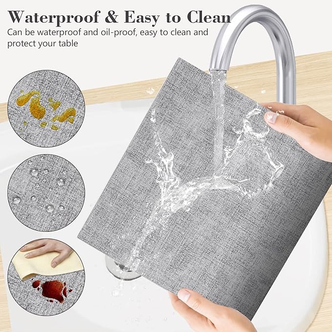 Faux Leather Placemats Set of 6,Heat Resistant Placemats for Dining Table, Easy Clean Non-Slip Place Mats, Waterproof Stain Resistant Wipeable Washable PU Table Mats, (Light Grey)