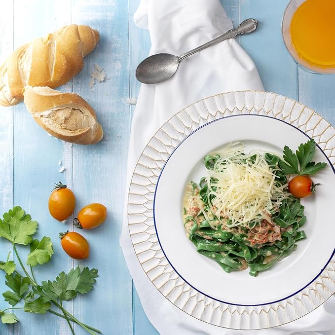 13" White Chargers for Dinner Plates, Decorative Charger Plates, Plastic Charger & Service Plate 6 Pack Table Setting Bulk Wedding, Thanksgiving, Festival