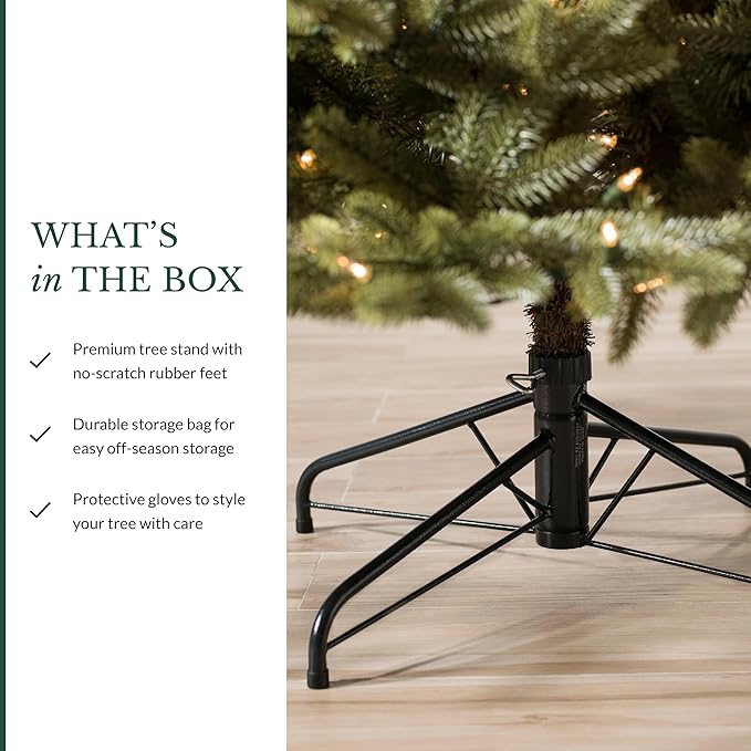 Balsam Hill 7.5ft Unlit Stratford Spruce - Slim Artificial Christmas Tree with True Needle Foliage & Premium Stand for Small Spaces