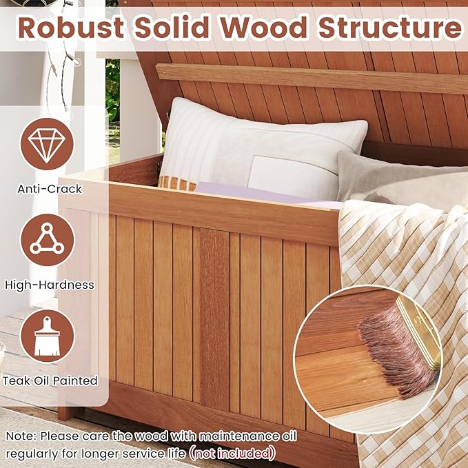 Tangkula 58 Gallon Wood Deck Box, 3-in-1 Patio Storage Bench Stool w/Flip Top for Cushions, Pool Supplies, Gardening Tools, Outdoor Container Chest for Garden, Backyard, Poolside