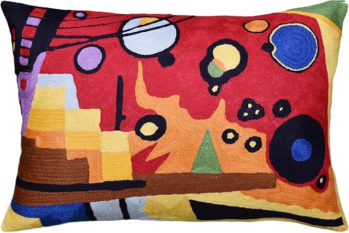 Lumbar Kandinsky Red Pillow Cover | Heavy Red Space Modern Throw Pillows Chair Cushion | Red Contemporary Pillow | Red Farmhouse Pillows | Modern Couch Pillow | Handmade Wool Size 14x20