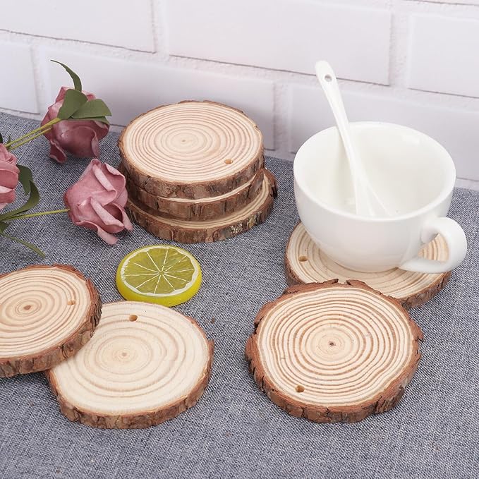 80 PCS 3.6-4 Inch Unfinished Wood Slices, Natural Wood Slices, Predrilled with Hole Wood Slice for DIY Arts Craft Christmas Ornaments by GNIEMCKIN