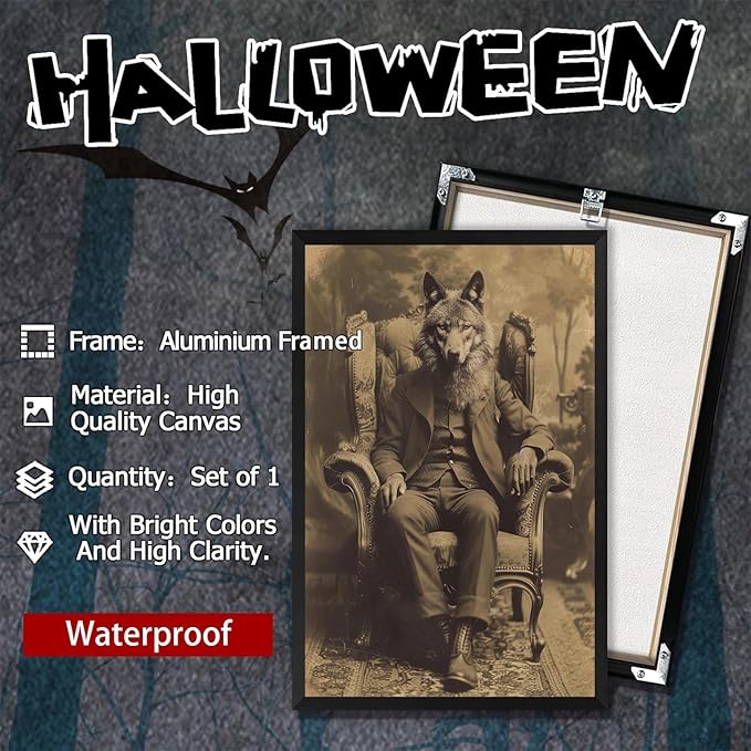 Werewolf Vintage Shoot Art Poster Print Canvas Wall Art Ideal for Dark Academia Gothic Occult Decor Living Room Bedroom Office Posters Decorations Creepy Picture 24X36inch Aluminum Framed