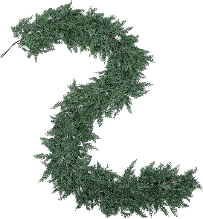 Hananona 9 FT Artificial Cedar Garlands, Real Touch Winter Cedar Pine Garland, Green Artificial Greenery Garland for Table, Mantle, Wall, Indoor, Outdoor Christmas Decorations (1, 9 FT)