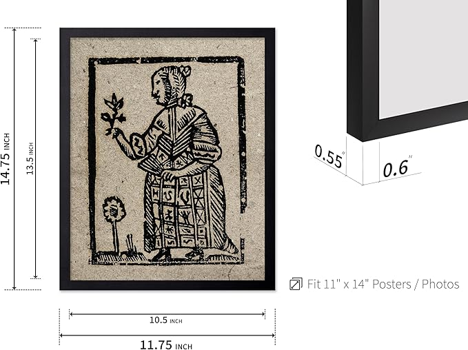 Poster Master Vintage Woodcut Poster - Retro Medieval Print - Gift for Gothic, Horror Fan - Witch Holding a Plant, Magic, Spell, Herbalist - Wall Decor for Bedroom, Dorm, 11x14 Black Framed